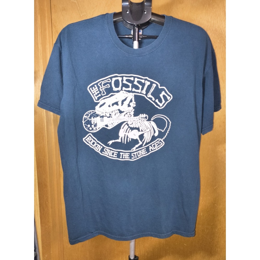 Men's Sz XL The Fossils Rockin Since The Stone Ages Dinosaur Skeleton Guitar